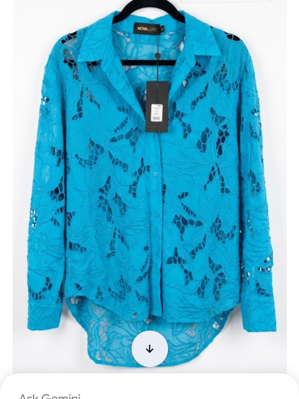 Nova luxe Women's Turquoise Lace Button-Up Blouse ptp 21